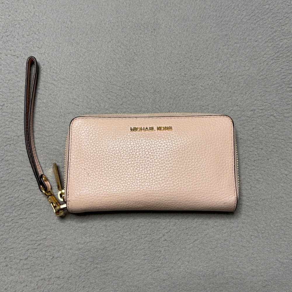 Michael Kors Adele Wristlet Wallet Women Pink Pebbled Leather Smartphone Case